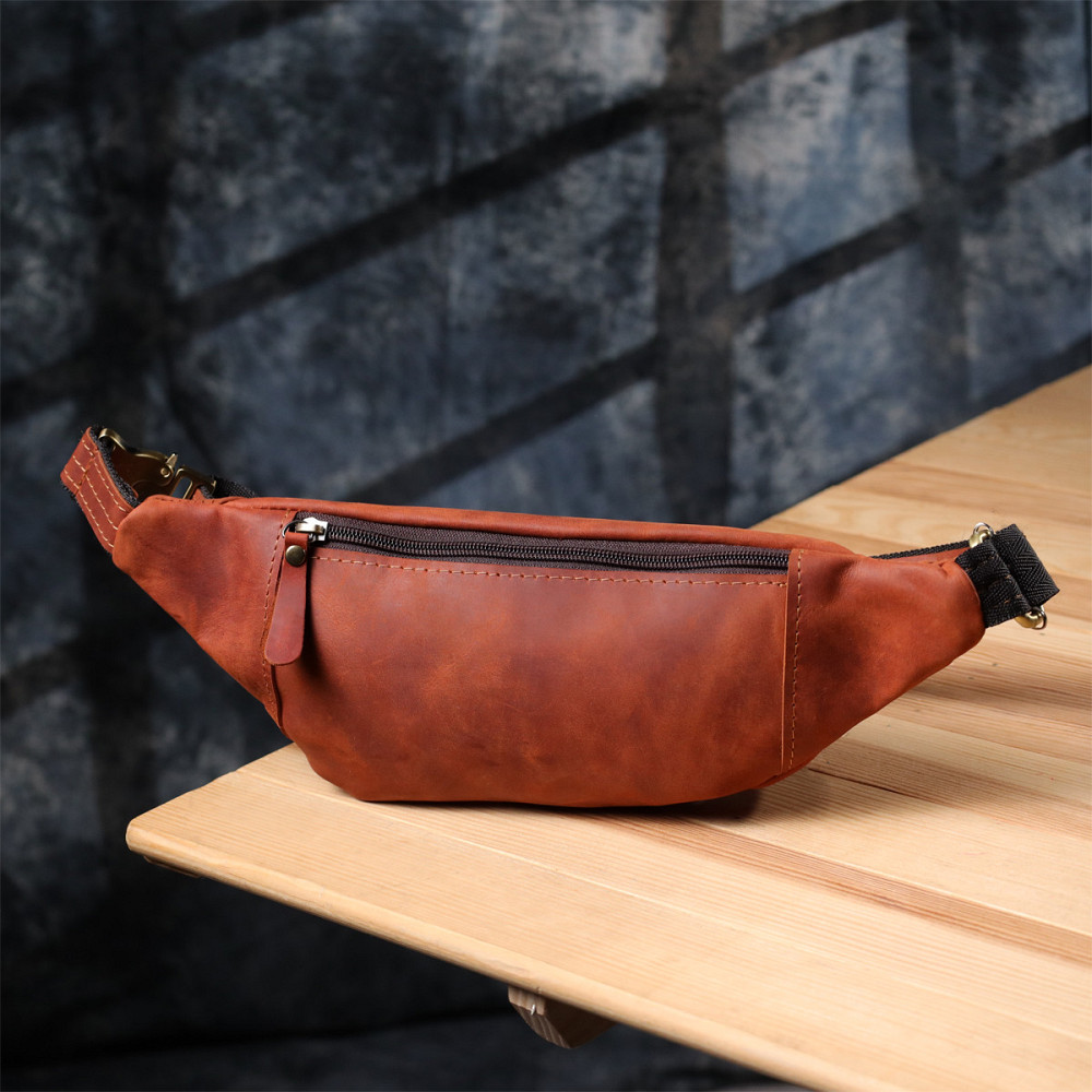 Практичная сумка-бананка для мужчин из натуральной винтажной кожи Shvigel 23122 Рыжий Киев - изображение 10