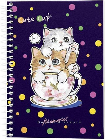 Блокнот "Аркуш" А5, 96арк, кліт, біч. спір, м'яка карт.обкл, 1В2252 Cute cup 1/10, шт Київ - фото 1