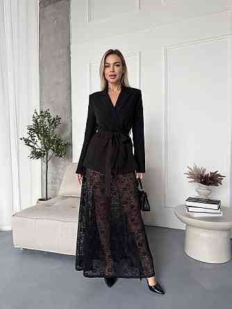 Женский стильный трендовый костюм двойка: жакет + юбка, костюмная ткань,гипюр + трикотажная подкладка 46/48 Одесса