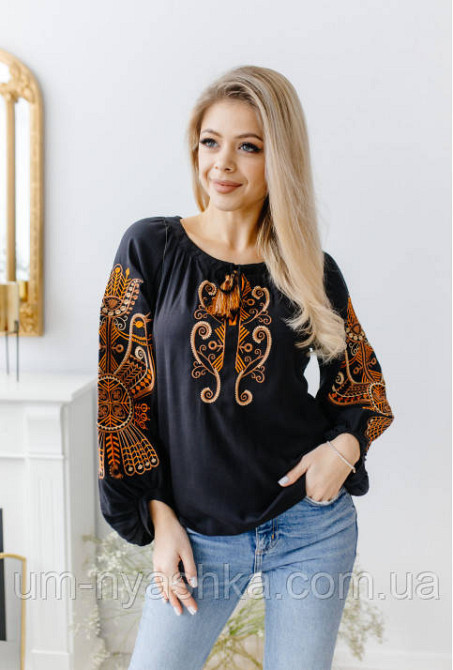 Жіноча чорна вишиванка на натуральному полотні Витинанка чорно-коричнева S-2XL Кривий Ріг - фото 5