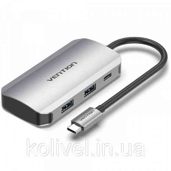 Хаб USB 3.1 Type-C -> 4хUSB 3.0/PD 100W 5-in-1 Vention (TNBHB) Київ