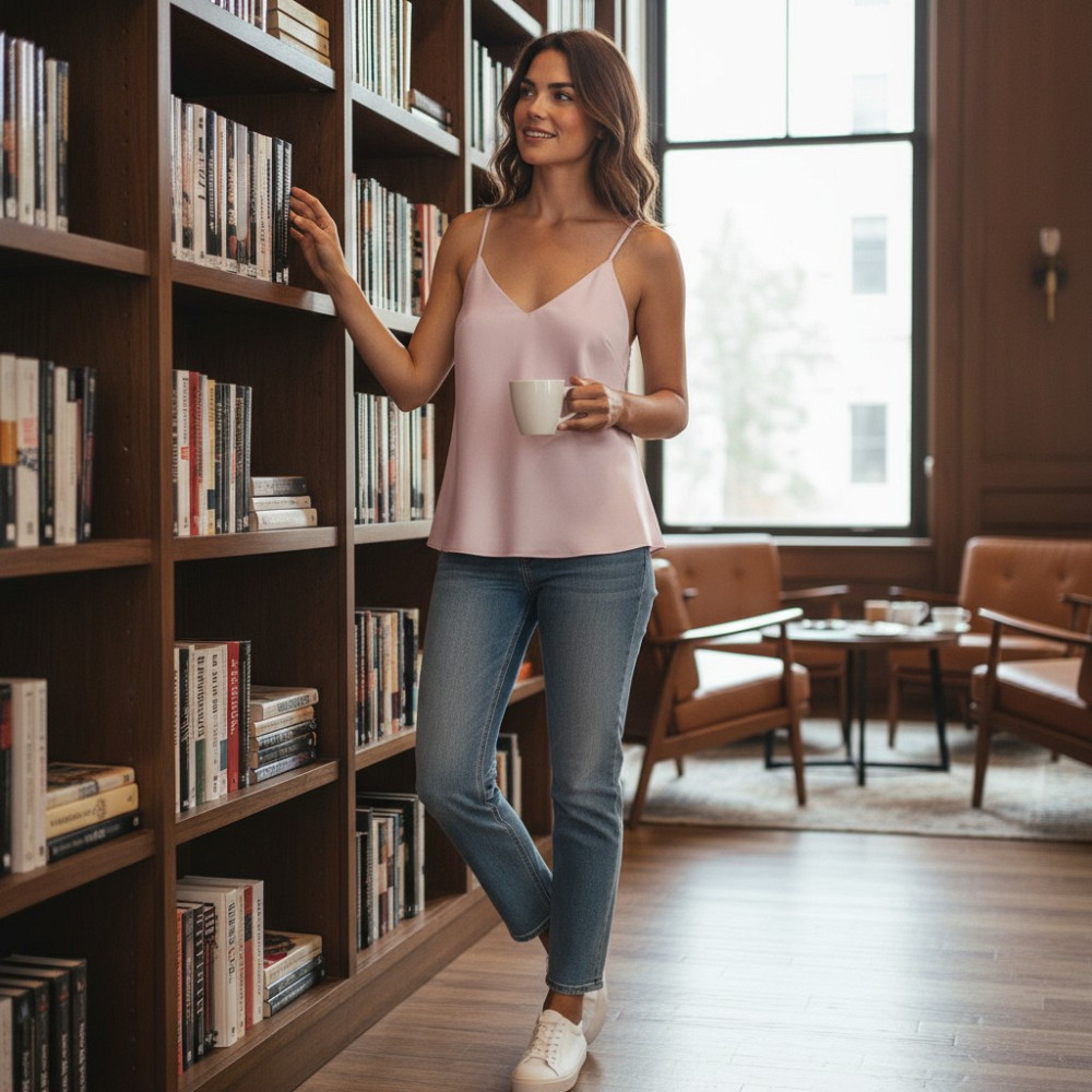 Шовкова майка на тонких бретельках Пудровий 3XL/4XL Харків - фото 4