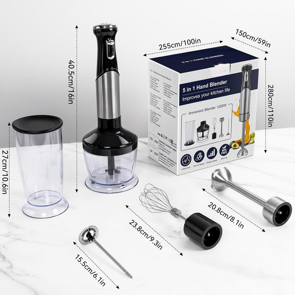 Ручной блендер UUOUU 5 в 1, 1200 Вт, из нержавеющей стали, для взбивания, смешивания и измельчения, 500 мл Киев - изображение 8