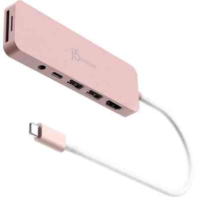 Концентратор J5create USB-C 6-in-1 2xUSB 3.2 + USB-C PD + HDMI 4K + SD/TF + 3.5mm rose (JCD373ER-N) Винница