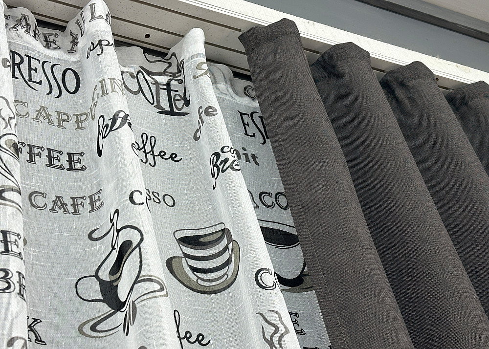 Комплект штор VR-Textil Льон Мішковина 150х270 2шт і Тюль 400х270 1140ш-1791т Графітовий з білим 71-064/3 Київ - фото 8