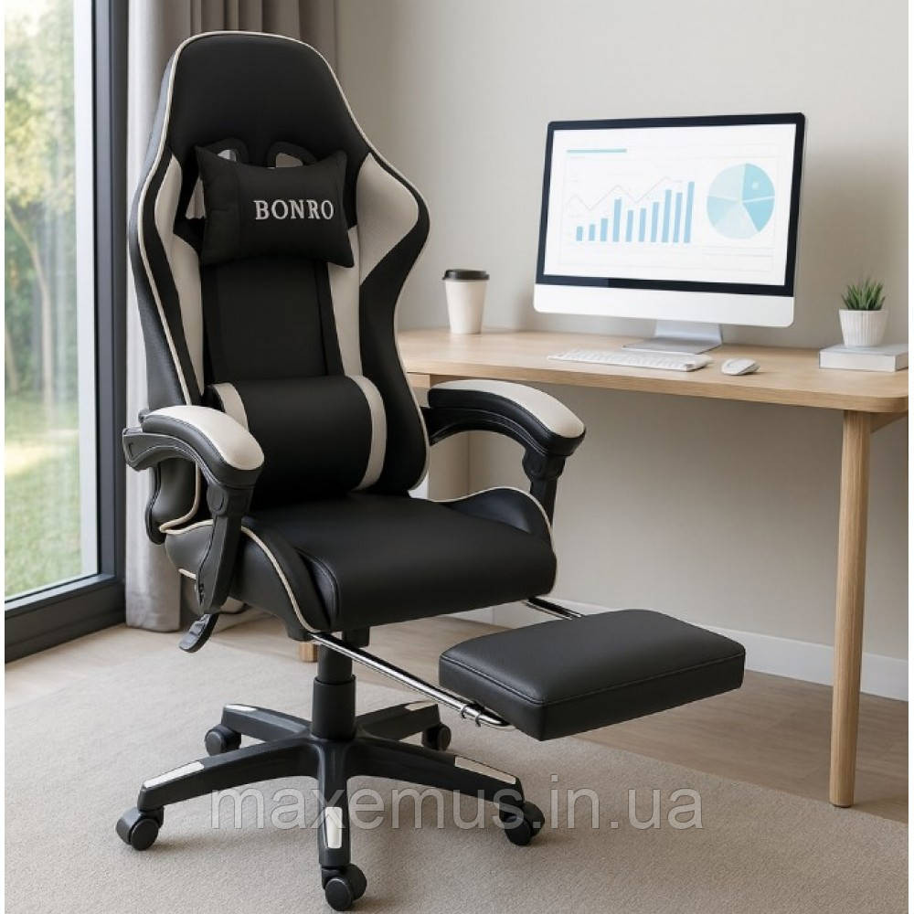 Кресло с регулировкой спинки B 9 4 5 с подставкой для ног кресло для геймера компьютерное белое Мостиська - фото 8