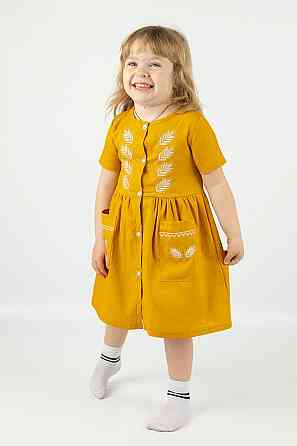 Плаття для дівчаток, літнє лляне з вишивкою, гірчичне топ Київ