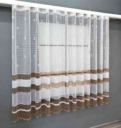 Тюль сетка VR-Textil Juli № 1719т Арка на кухню цвет белый с карамельным 400х150 см (53-0040) Киев