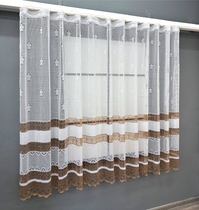 Тюль сітка VR-Textil Juli № 1719т Арка на кухню колір білий з карамельним 400х150 см (53-0040) Київ - фото 1