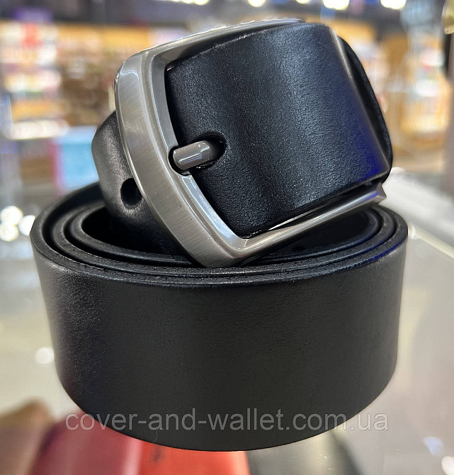 Широкий чоловічий джинсовий ремінь із натуральної шкіри чорного кольору 45 мм PS Leather Київ - фото 4