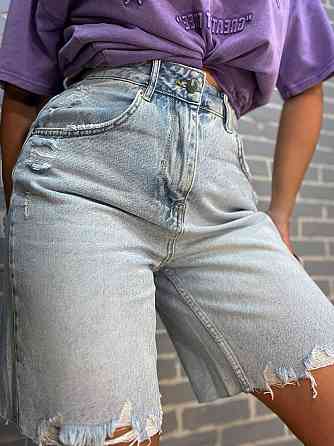 Шорты женские джинсовые Women Denim 355-974 бермуды рваные длина до колена голубые, голубой, 36 Одесса