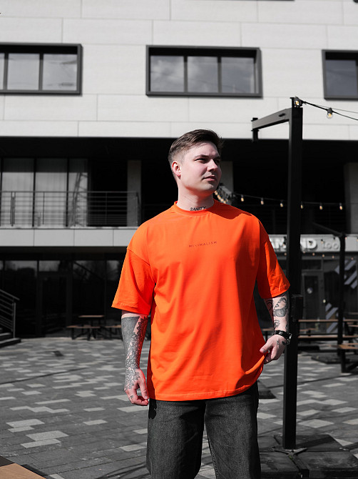 Парні футболки оверсайз(oversize) для чоловіка і дружини, для закоханих пар SANE з принтом кіт стрес помаранчеві Одеса - фото 7