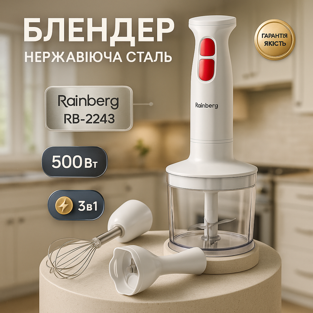 Блендер для измельчения детского пюре Rainberg, Кухонный комбайн металлический, Блендеры с насадками OC-24 Львов - изображение 13