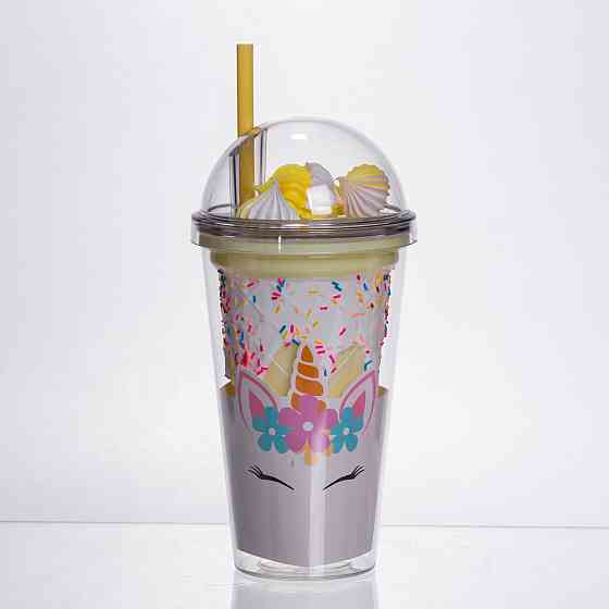 Многоразовий пластиковий стакан з трубочкою 400 мл, жовтий Київ