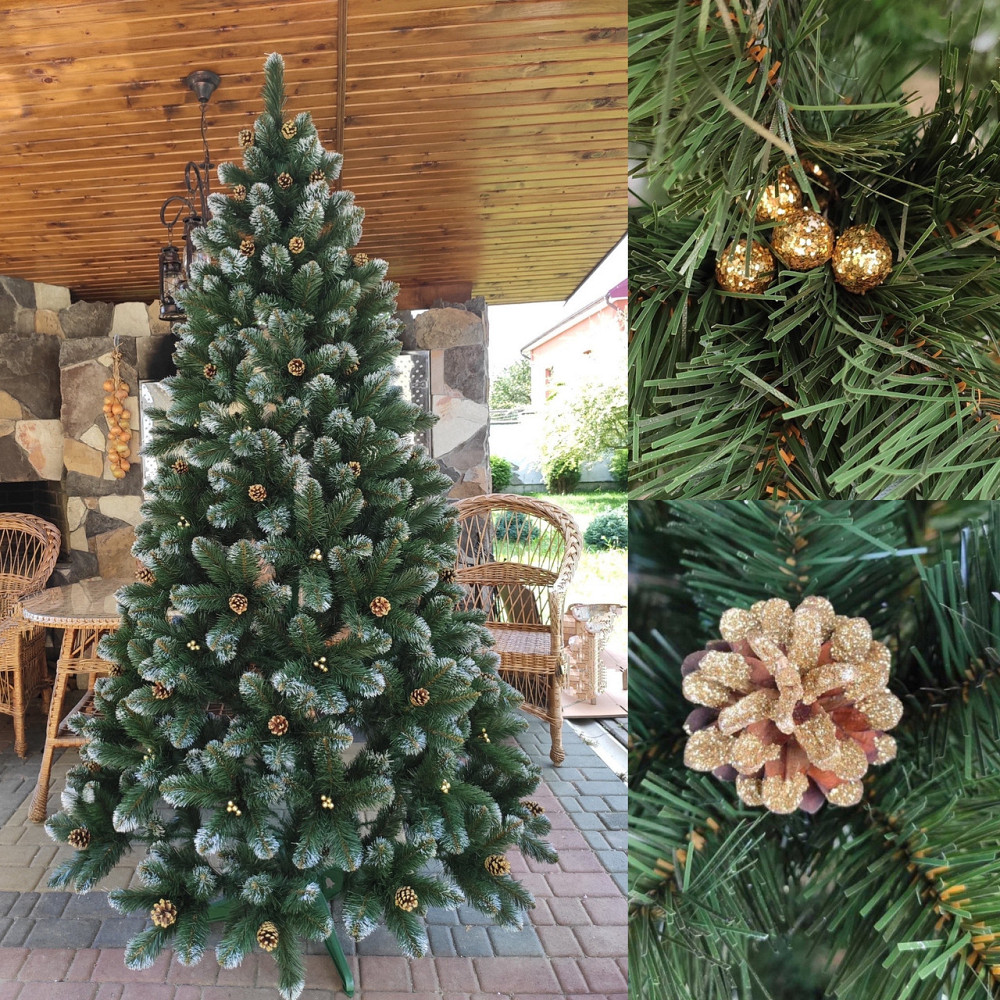 Елка искусственная новогодняя «Кармен золото» с шишками и жемчугом 1.5 / 1.8 / 2 / 2.2 м 1.8 Киев - изображение 4