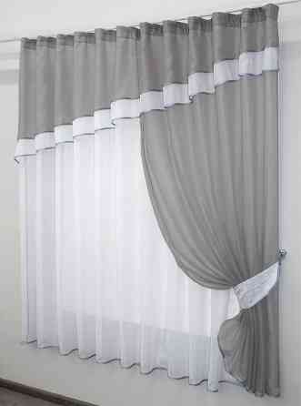 Кухонна занавіска VR-Textil № 018к штора і тюль з ламбрекеном сірий з білим 270х170 см (50-218) Киев