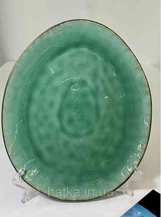 Тарілка овальна Olens "GREEN LAGUNA" 28х23,5 см кераміка зелена для дому та ресторану Київ