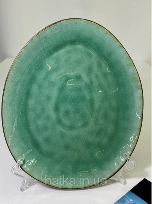 Тарілка овальна Olens "GREEN LAGUNA" 28х23,5 см кераміка зелена для дому та ресторану Київ - фото 2