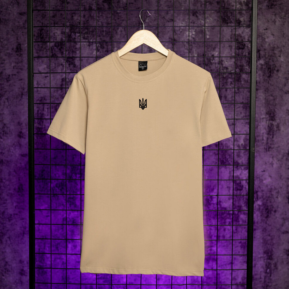 Футболка мужская однотонная бежевая Pobedov Peremoga - Герб чорна вишивка Киев - изображение 1