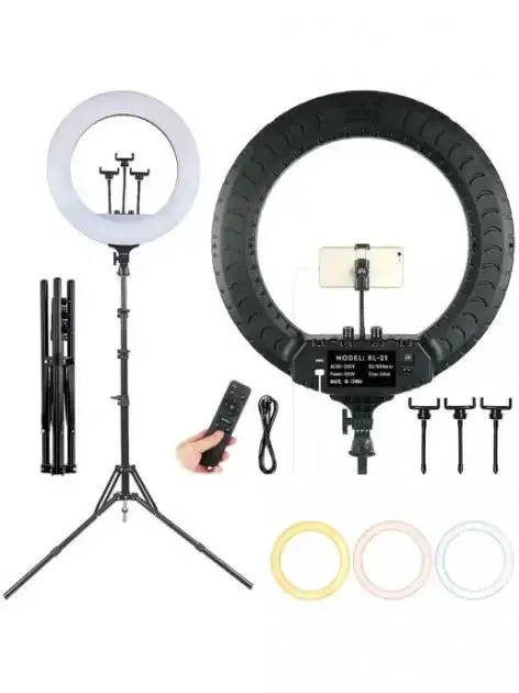 Кільцева лампа для блогера 56 см + пульт + сумка + штатив + 3 тримача для телефонів Клевань - фото 2
