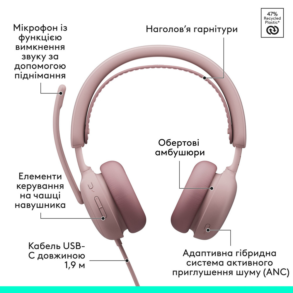 Гарнітура Logitech Zone Wired 2 USB Rose (981-001620) ( 19341 ) Харків - фото 6