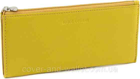 Тонкий желтый женский кошелек из натуральной кожи на молнии Marco Coverna Киев