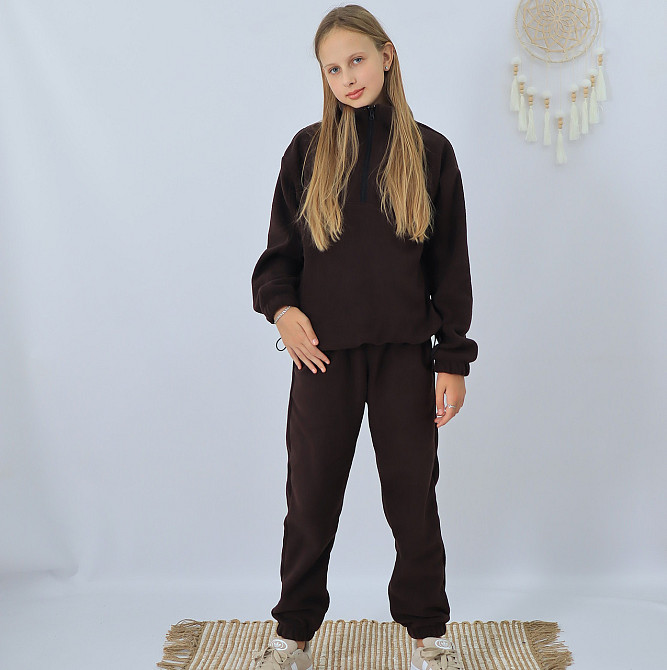 Детский флисовый теплий костюм на зиму (толстовка на затяжках+штани)Шоколад 140 Каменец-Подольский - изображение 1