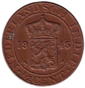 Монета 1/2 цента. 1945 рік, Нідерландська Індія. Полтава - фото 1