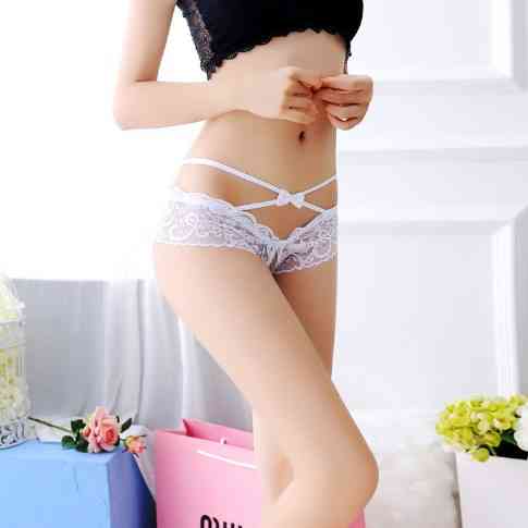 Еротичні трусики білі жіночі з розрізом і бантиками - розмір універсальний (на резинці) Київ