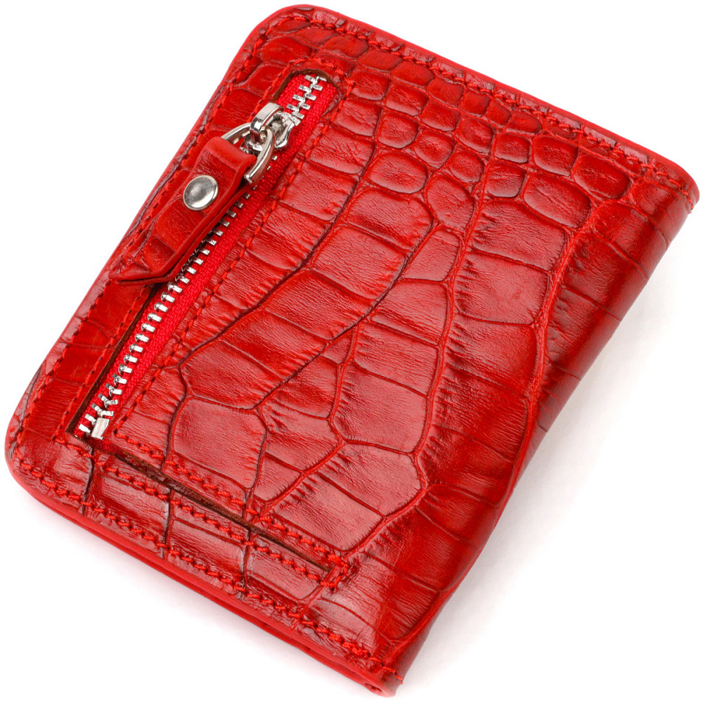 Женский маленький кошелек из натуральной кожи с тиснением под крокодила CANPELLINI 21795 Красный Киев - изображение 2