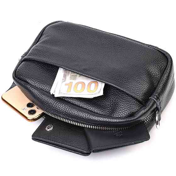 Відмінна сумка жіноча на плече з натуральної шкіри Чорна (Vintage) Київ