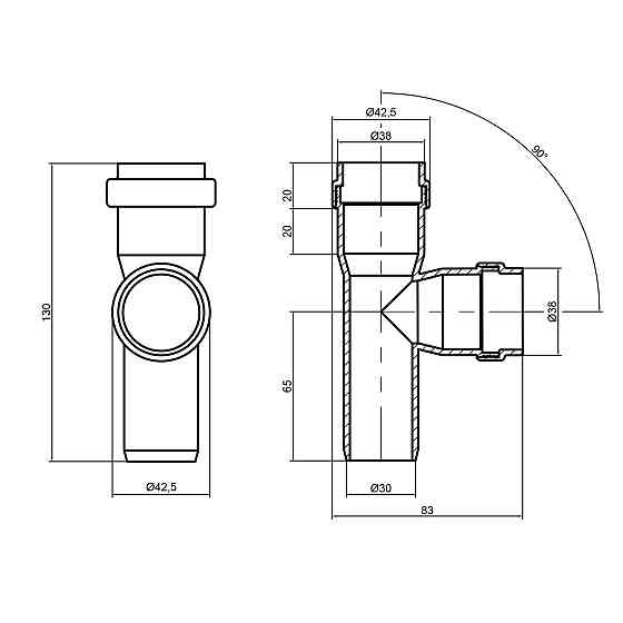 Тройник канализационный TA Sewage 32, 90° Киев