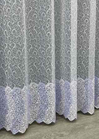 Тюль органза с вышивкой и люрексом цвет голубой с белым 1690т Киев