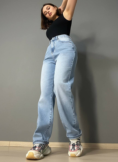 Джинси жіночі Liana 1-051 SKATER MOM з резинкою на талії великі розміри блакитні, блакитний, З6, 36, 102 см, 125 см Київ - фото 5