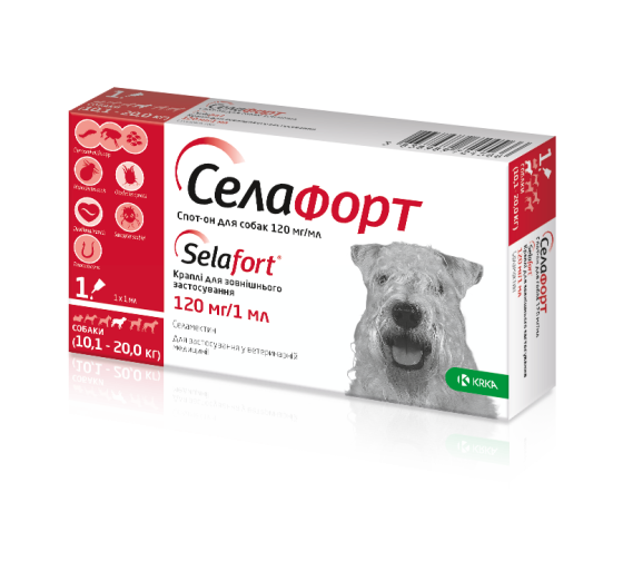 Капли KRKA Селафорт от блох, клещей и гельминтов для собак весом 10.1-20 кг, 1 пипетка Киев