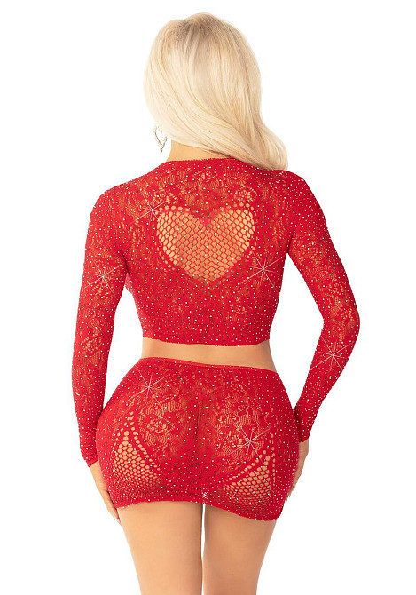 Комплект Leg Avenue Rhinestone Crop Top and Mini Skirt One Size, Red Sex Aura Киев - изображение 2
