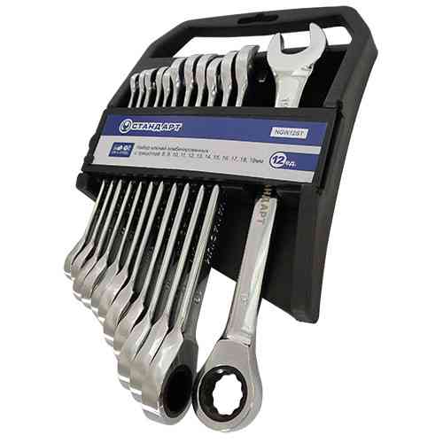 Ключі ріжково-накидні з тріскачкою 8-19 мм 12 од. СТАНДАРТ NGW12ST Одеса