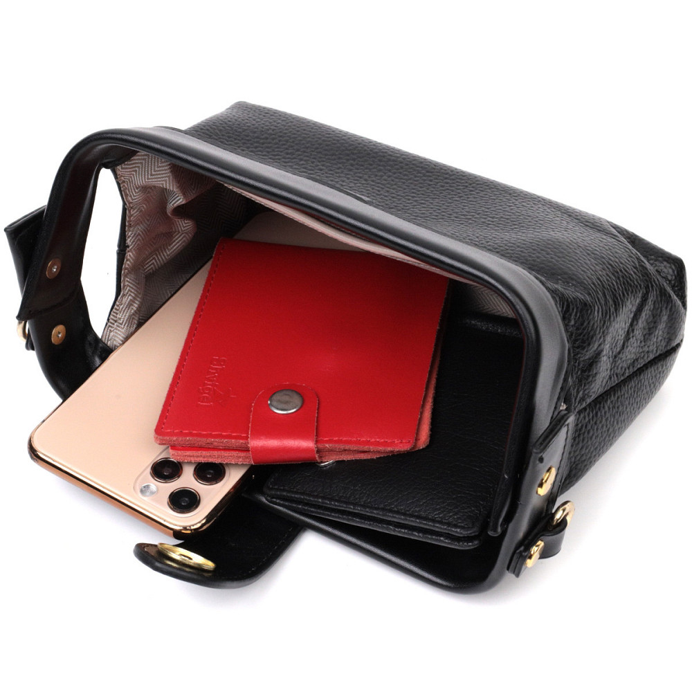 Цікавий клатч у класичному кольорі з цікавою клямкою з натуральної шкіри Vintage 22427 Чорний Київ - фото 8