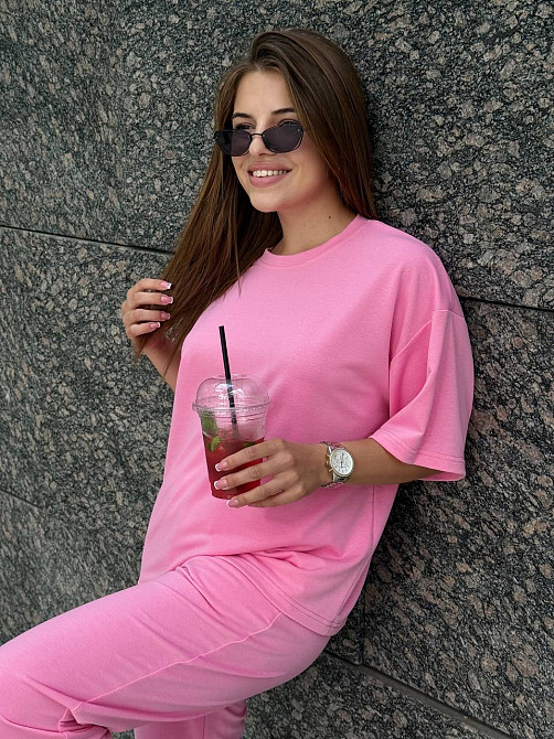 Спортивный костюм женский футболка и штаны джогеры Розовый XL-XXL Харьков - изображение 2