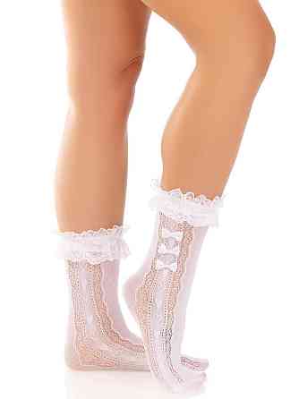 Шкарпетки ажурні Leg Avenue Mini Bow Lace Anklet, білі, з рюшами, декор — бантики Sex Aura Київ