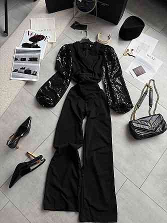 Стильний вечірній прямий комбінезон  креп дайвінг + паєтка 46/48 Одеса