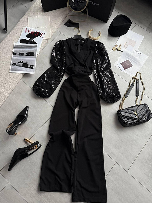 Стильний вечірній прямий комбінезон  креп дайвінг + паєтка 46/48 Одеса - фото 1