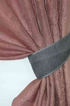 Кухонные шторы VR-Textil № 073к с ламбрекеном и подхватами розово-золотистый с серым 275х170 см (52-0370) Киев