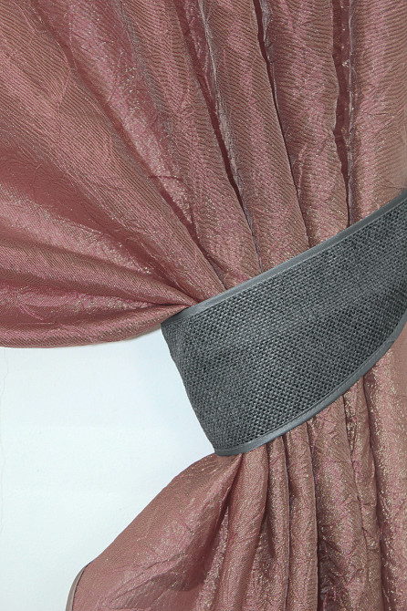 Кухонные шторы VR-Textil № 073к с ламбрекеном и подхватами розово-золотистый с серым 275х170 см (52-0370) Киев - изображение 3