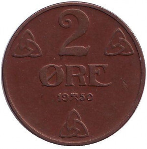 Монета 2 эре. 1950 год, Норвегия. (БД) Полтава - изображение 1