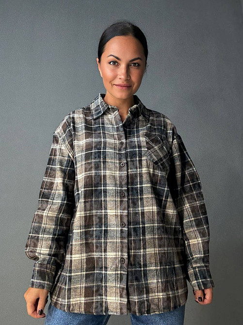 Сорочка жіноча YZY 7765 в клітинку оверсайз широка варена, темно-коричневий, one size Київ - фото 7