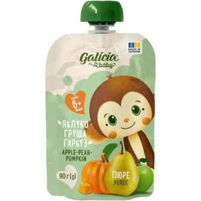 Дитяче пюре Galicia Baby яблучно-грушево-гарбузове натуральне гомогенізоване 90 г (4820209564440) Вінниця