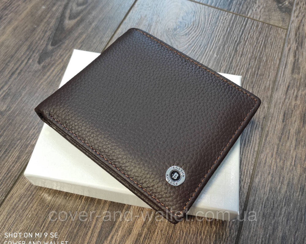 Коричневий шкіряний чоловічий гаманець без застібки із затиском для купюр Boston Київ - фото 2