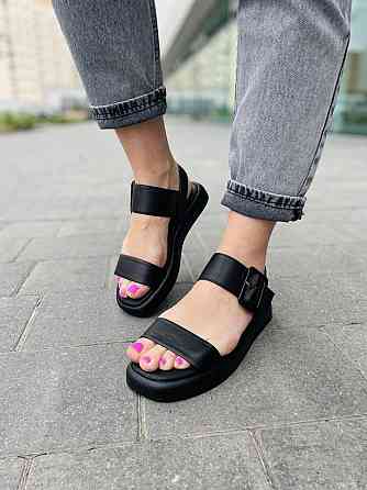 teona Босоніжки жіночі чорні TEONA 286 (5239) літні шкіряні / Стильні босоніжки на низькому ход Коломия