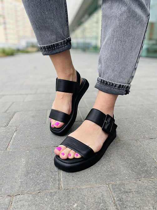 teona Босоніжки жіночі чорні TEONA 286 (5239) літні шкіряні / Стильні босоніжки на низькому ход Коломия - фото 3